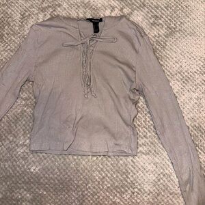 Forever 21 Grey Long Sleeve Hooded Cropped Shirt